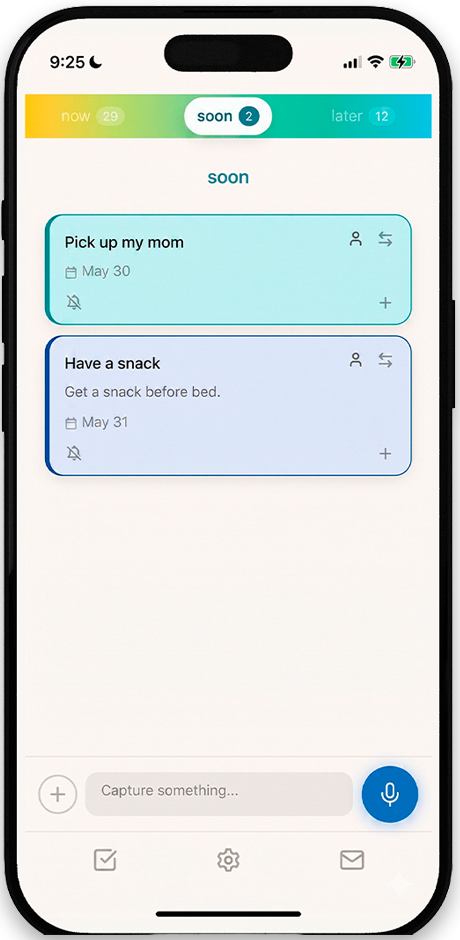 Savor app showing the now, soon and later view